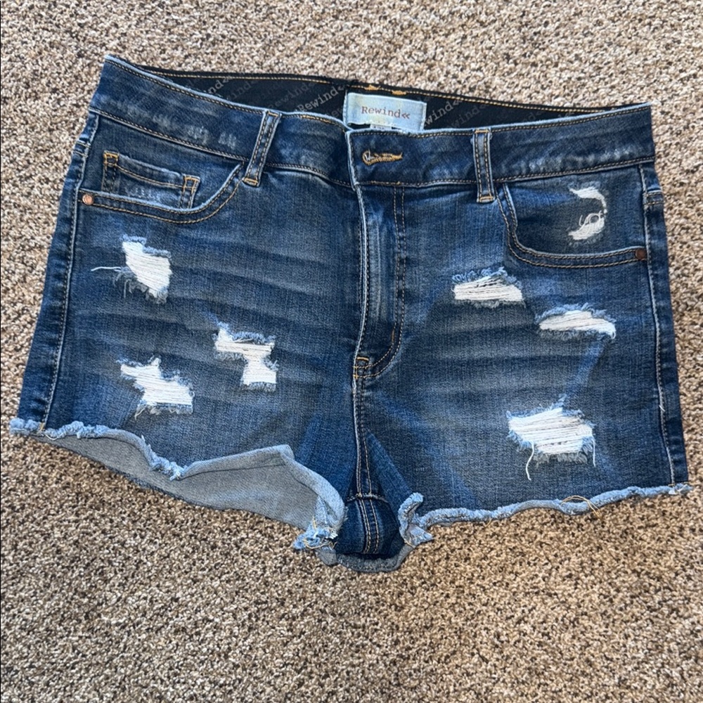 Rewind Blue Distressed Jean Shorts